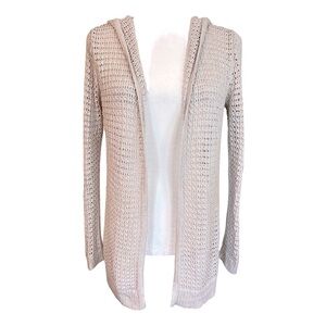 GAP Womens 100% Cotton Open Knit Hooded Cream Ivory Cardigan Small Coastal Beach